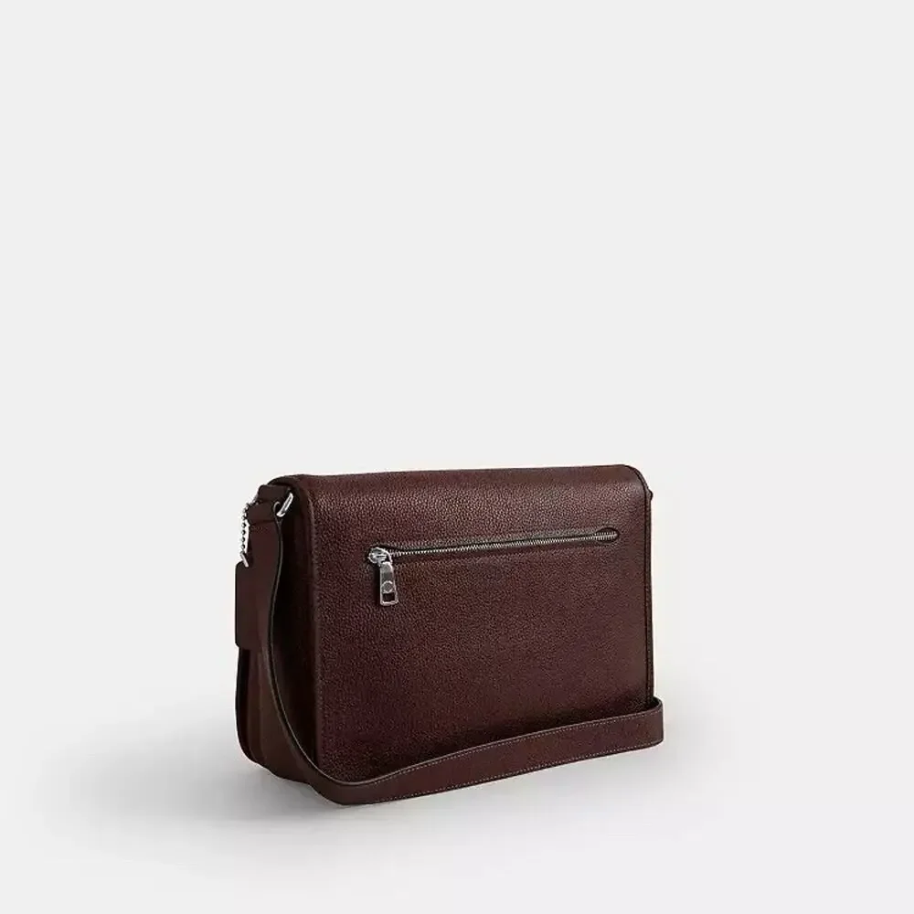 NWT Coach MEN Colby Messenger Bag 32 Refined pebble leather ces18 Silver/Maple